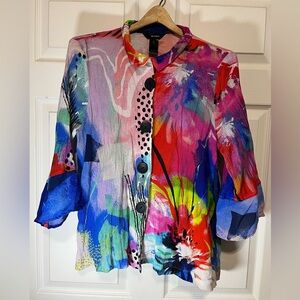 Ali Miles Vibrant Abstract Button-Down Blouse
